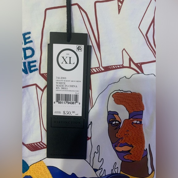 Akoo Men Groovy SS Groovy Knit Short Sleeve Tshirt Size Xl Color White - Picture 5 of 5